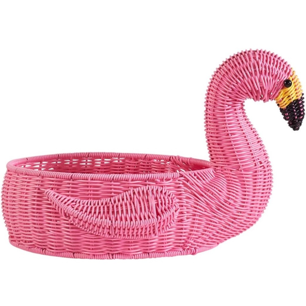 NWT Woven Basket Pink Flamingo Fruit Storage Basket Parties Theme Sturdy Gift